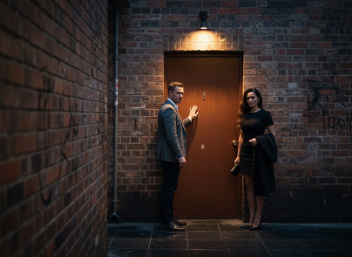 An unmarked door under a single light